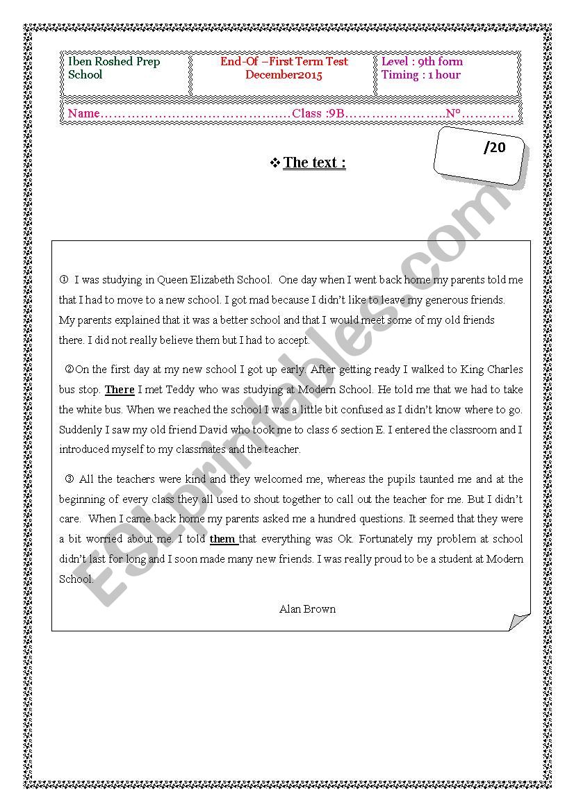 full term test worksheet