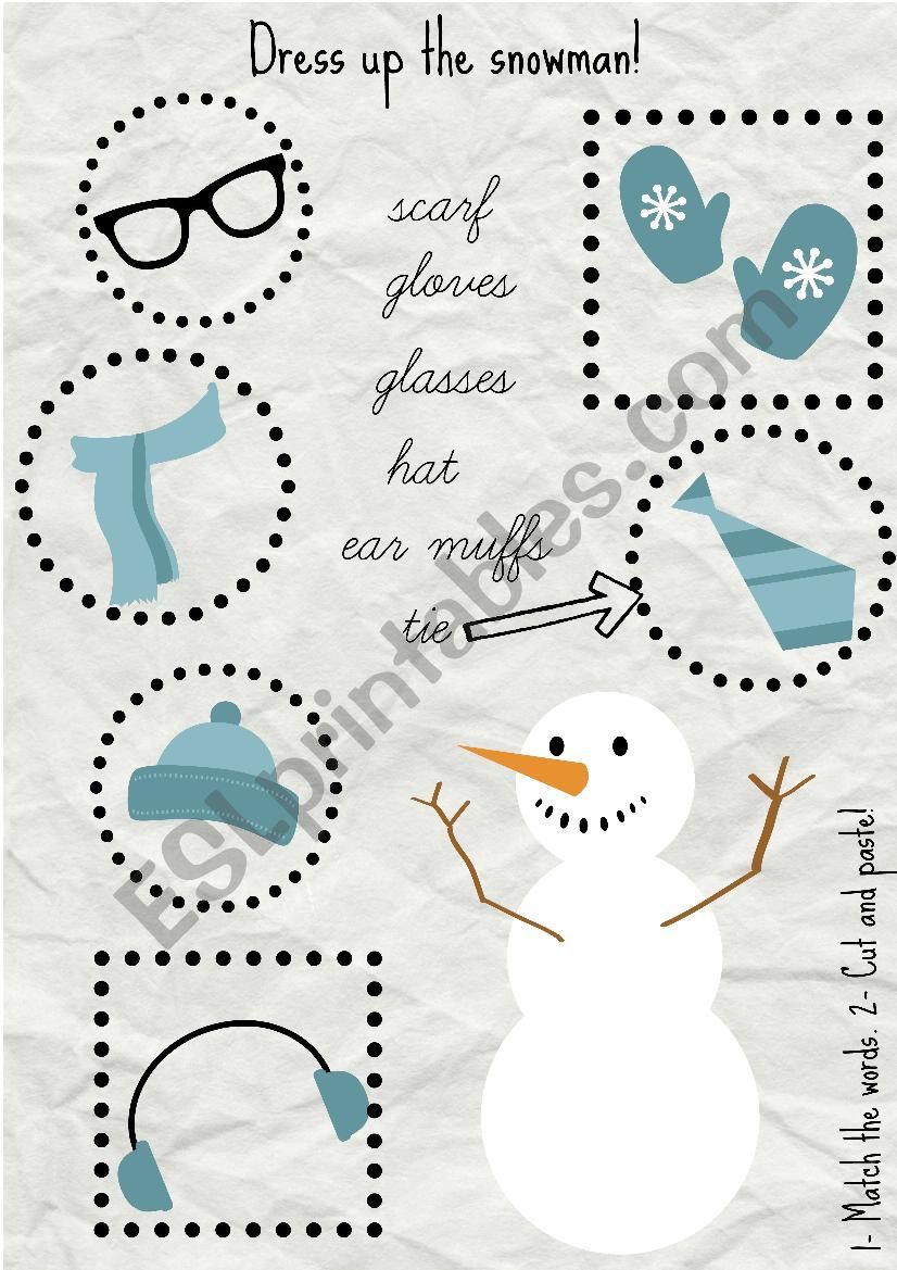 Dress up the snowman worksheet