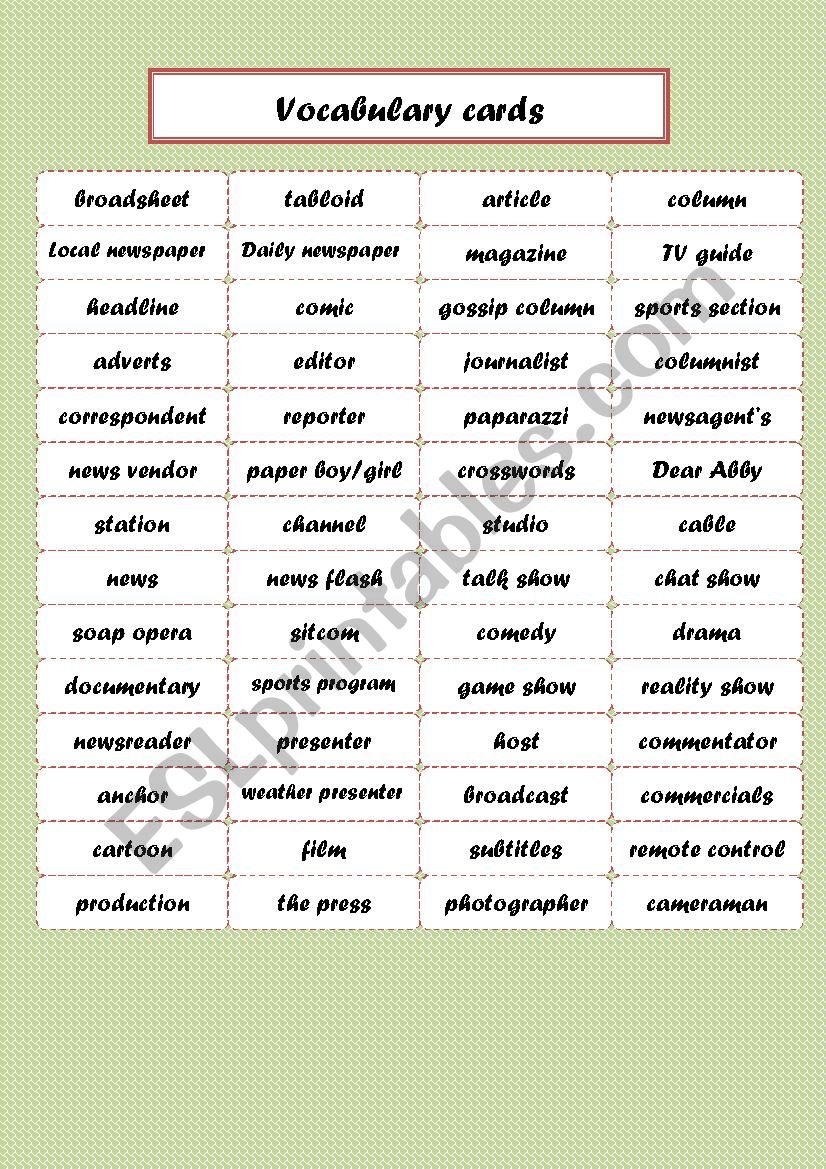 media vocabulary worksheet