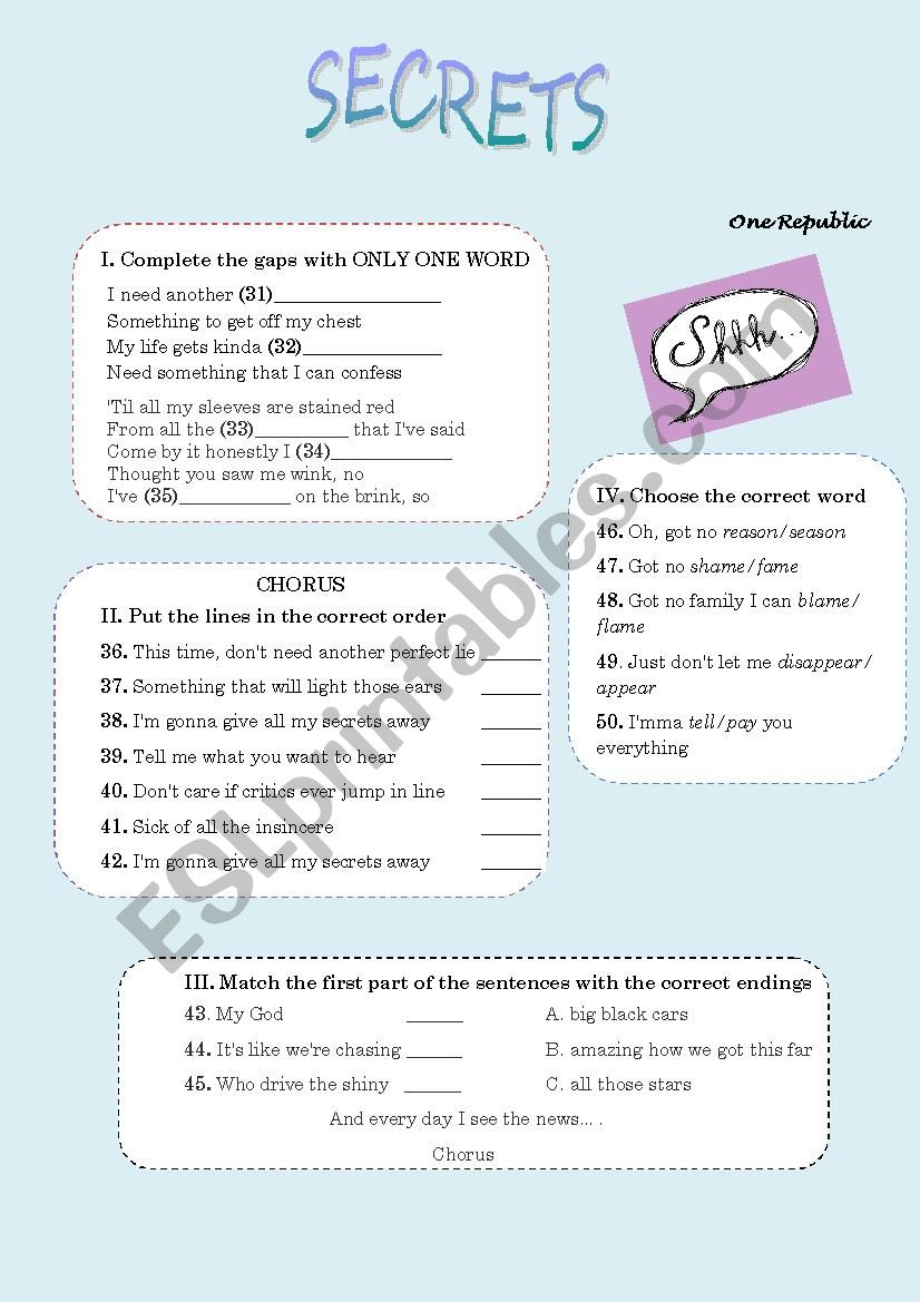 Secrets worksheet