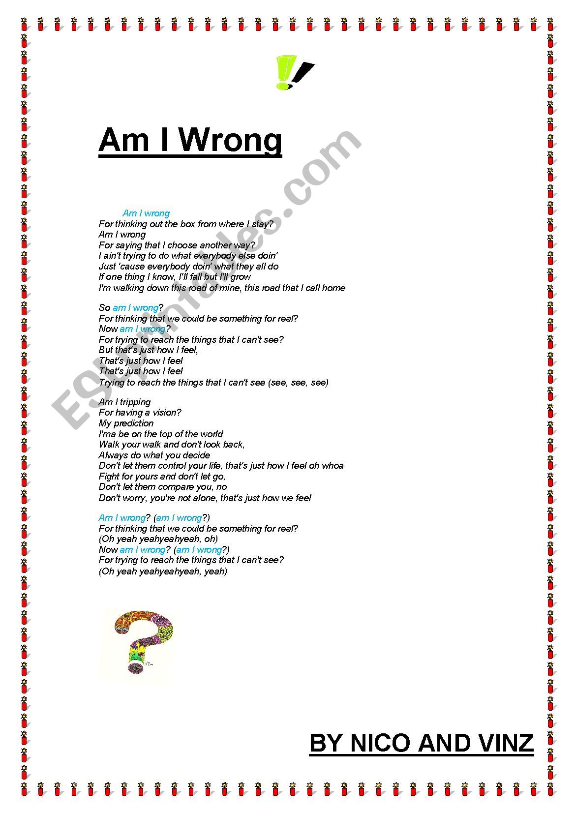 i am wrong worksheet