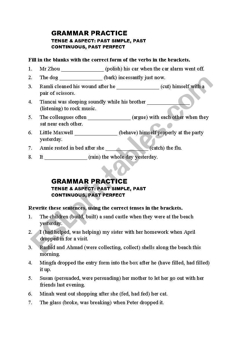 grammer practice worksheet