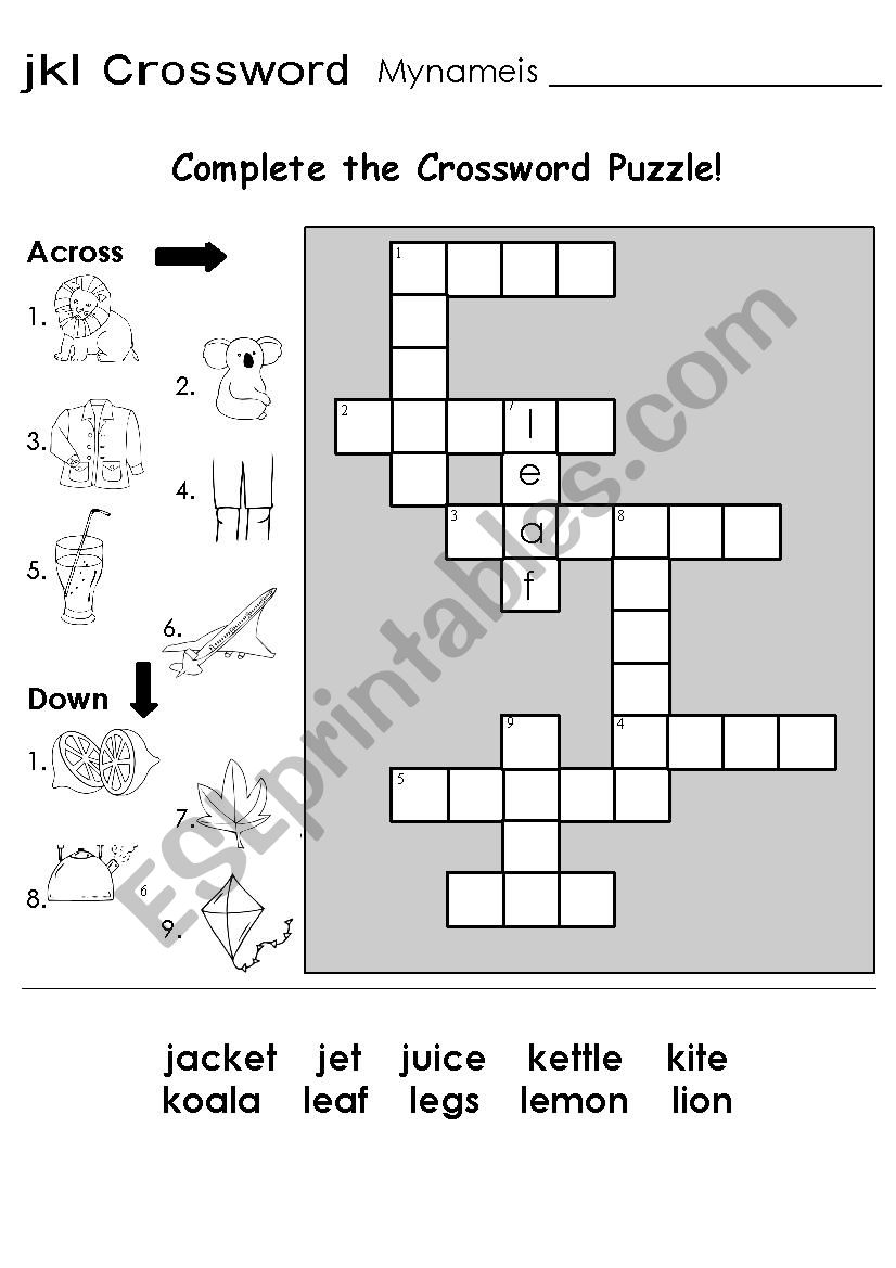 cross word puzzle worksheet