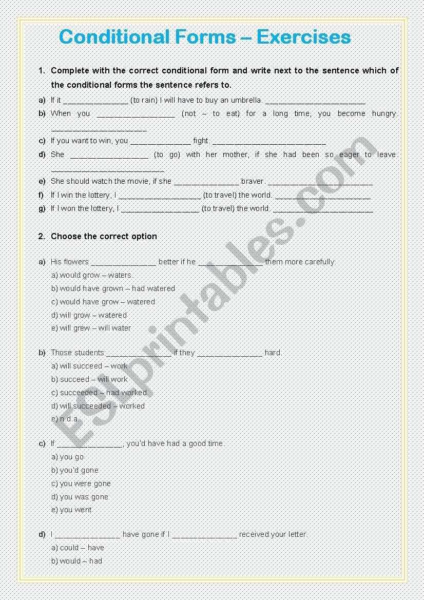 Conditional Forms - Exercises - 2 pages