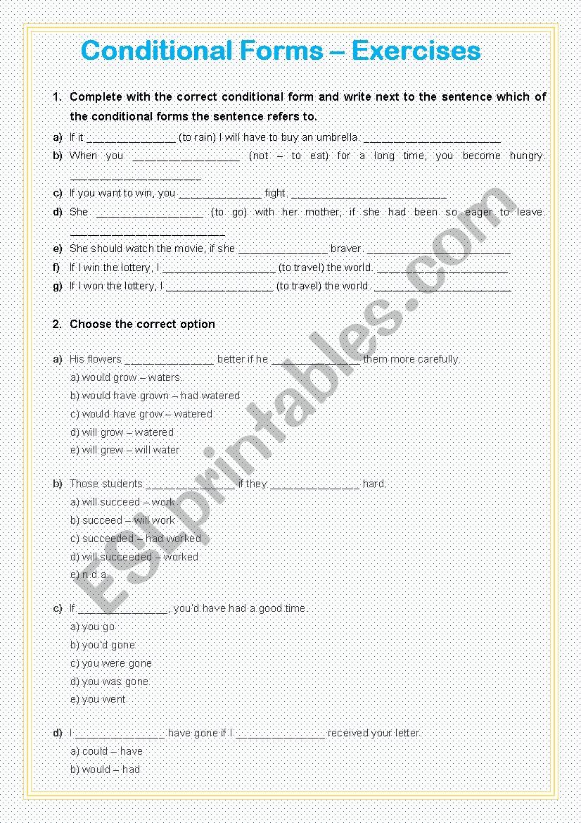 Conditional Forms - Exercises - 2 pages