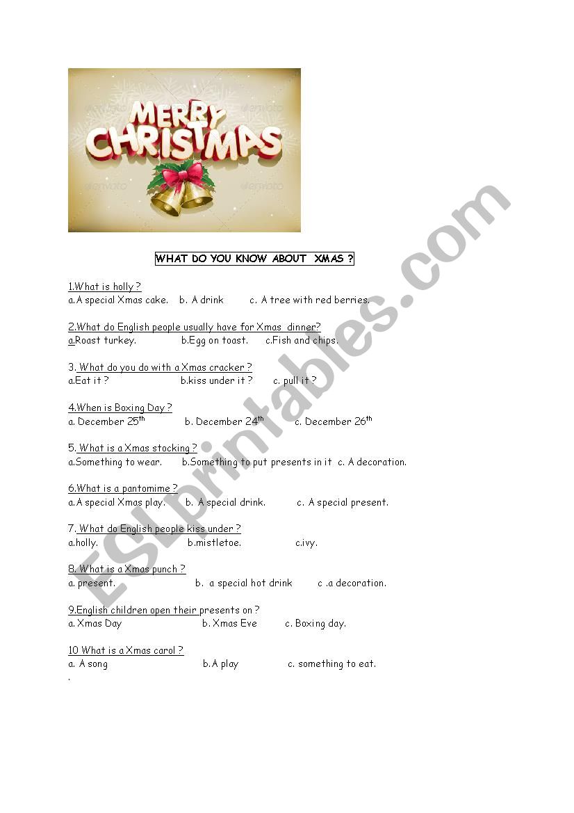 A Christmas quiz  worksheet