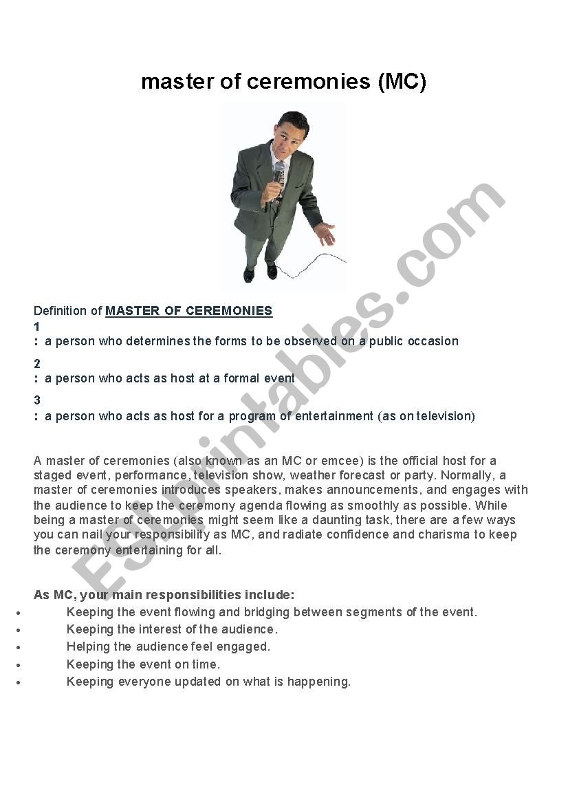 master of ceremonies (MC) worksheet