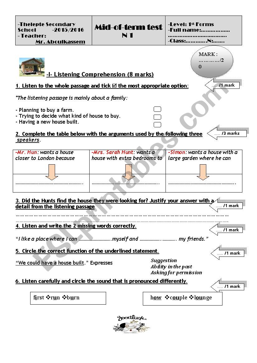 1st Mi-of-Term Test first forms