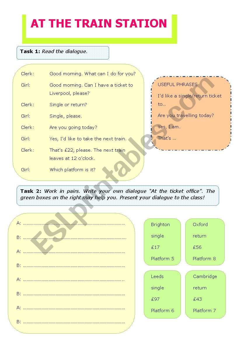 At the ticket office worksheet