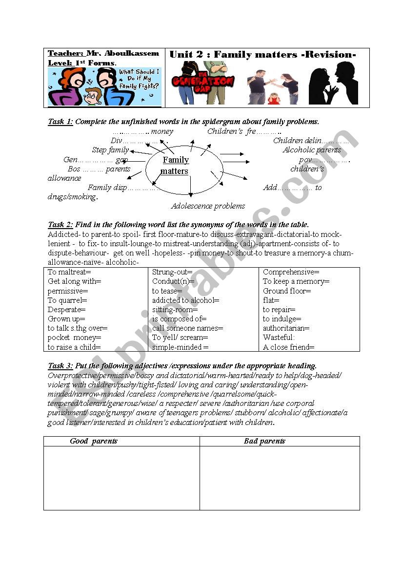 Unit 3-family matters revision