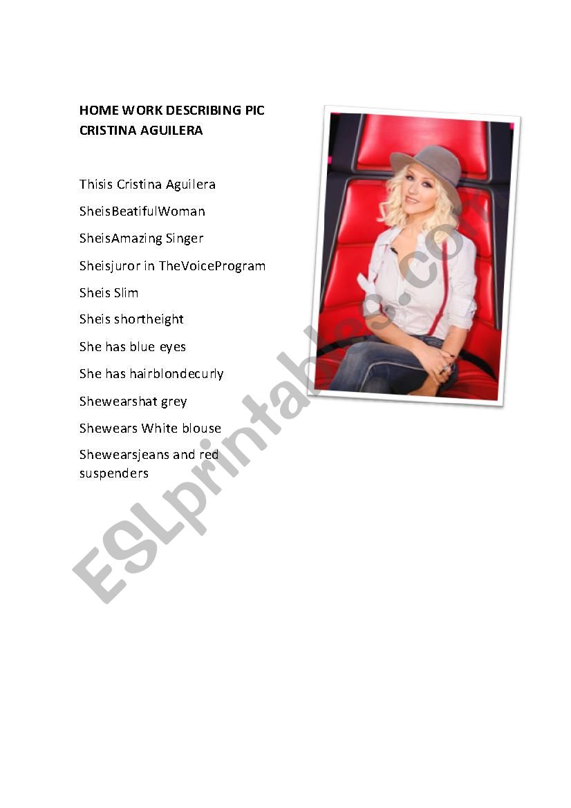 DESCRIBING PIC SINGER CRISTINA AGUILERA