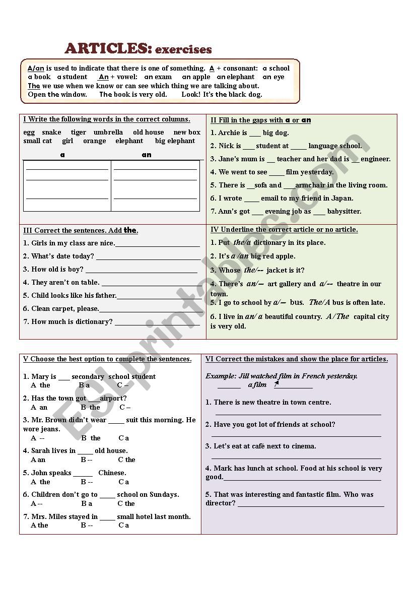 A/An  worksheet