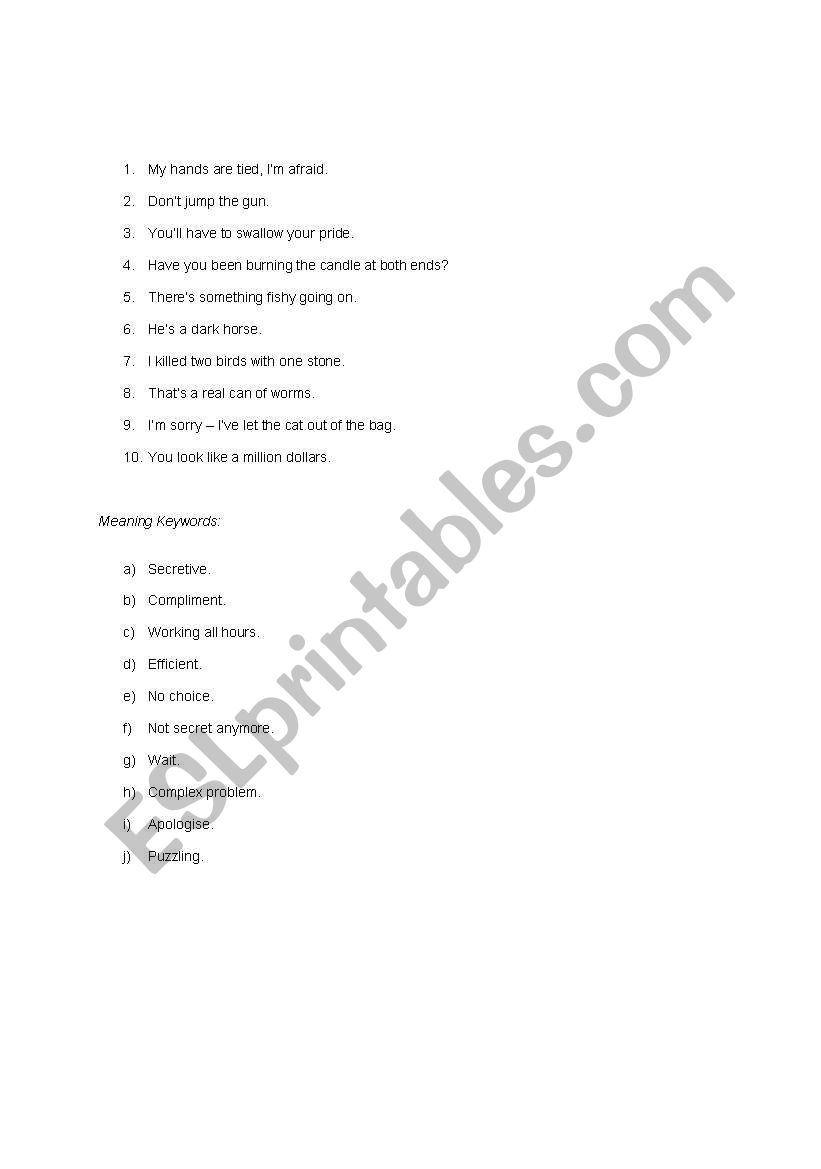 common idioms worksheet