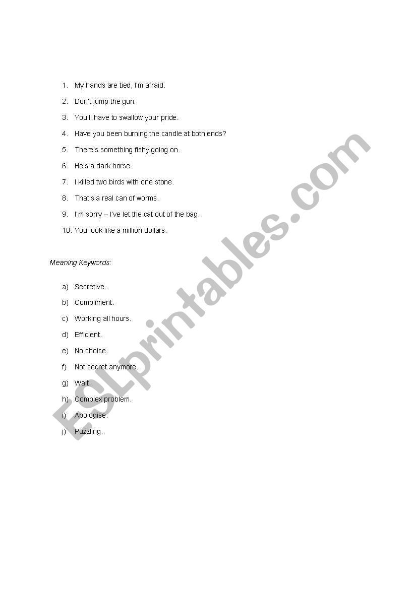 common idioms worksheet