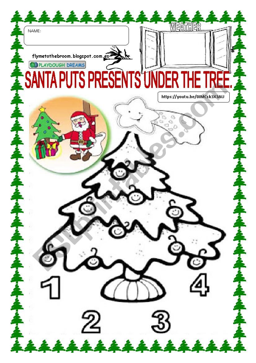Santa puts presents under the tree