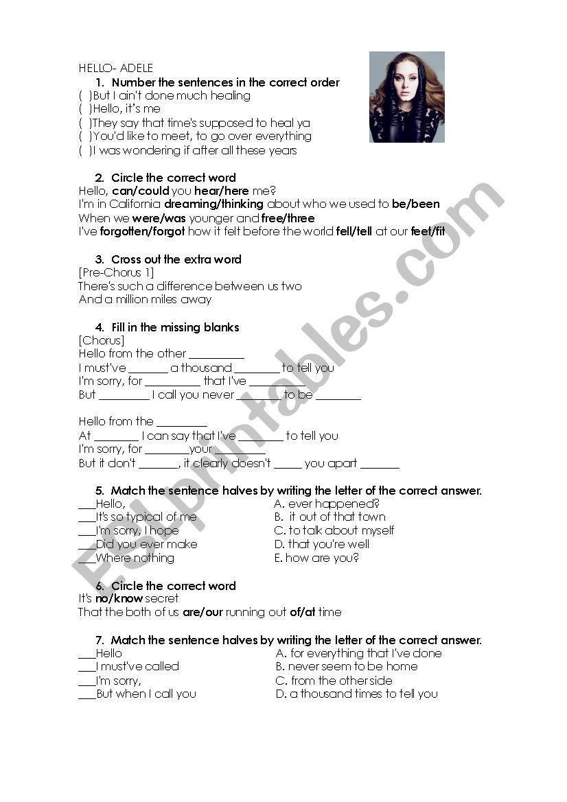 SONG ADELE worksheet