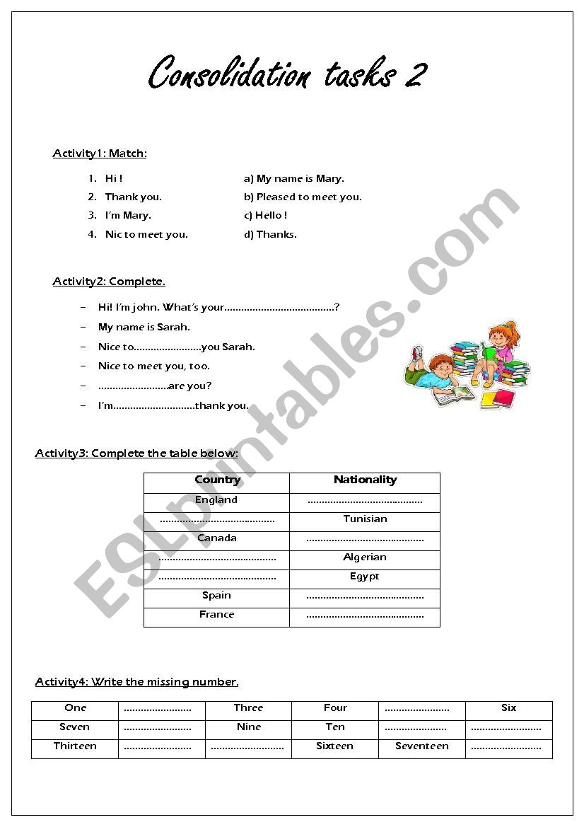 Consolidation tasks for beginners (6th form)