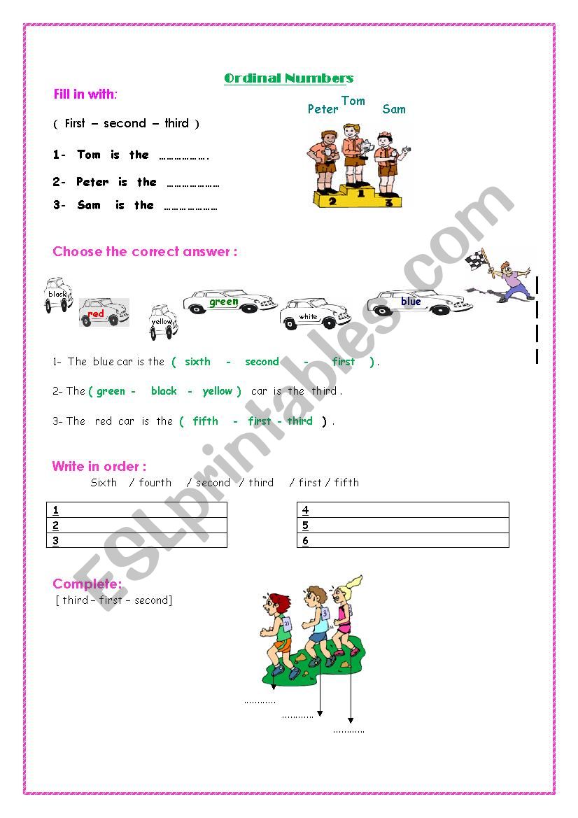 Ordinals worksheet