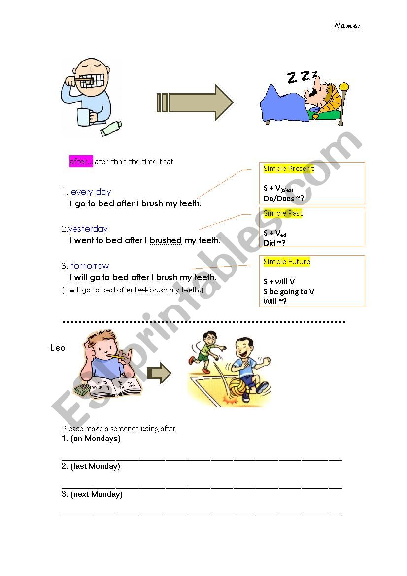 after (Relate the timing of two activities)