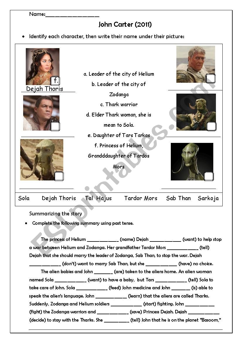 John Carter of Mars Discussion Worksheet Pt.2