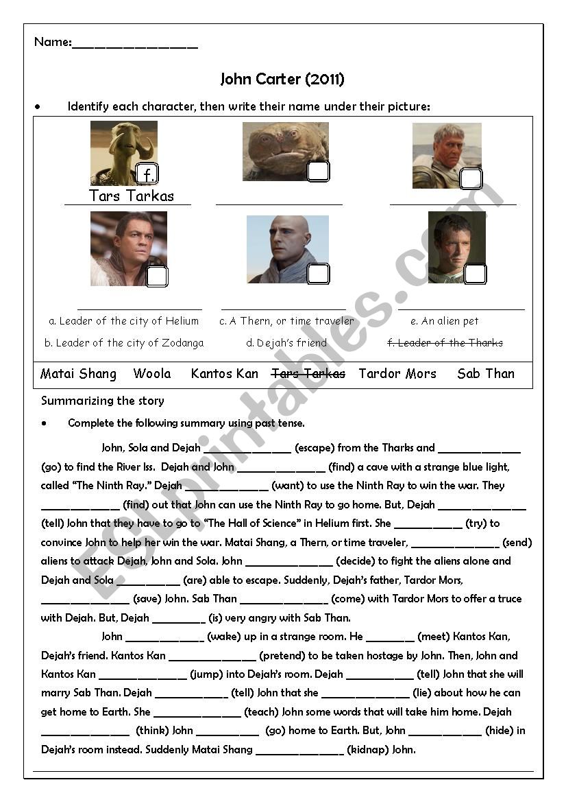 John Carter of Mars Discussion Worksheet Pt.3