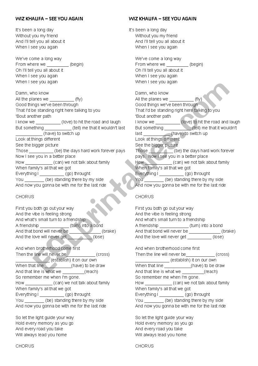Wiz Khalifa - Past simple irregular/regular verbs - ESL worksheet by any.c