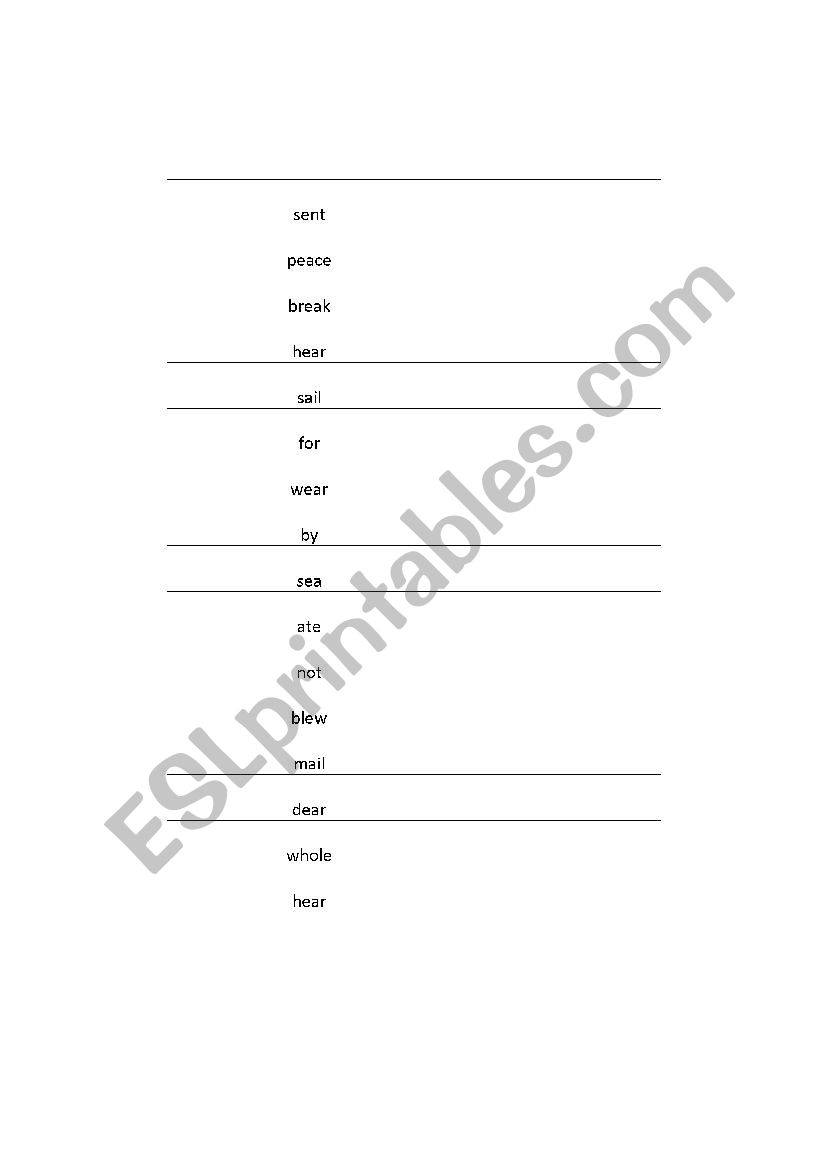 homophones worksheet