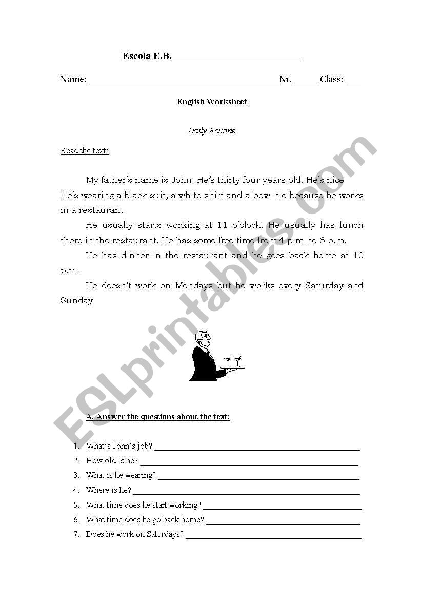 Daily routine worksheet