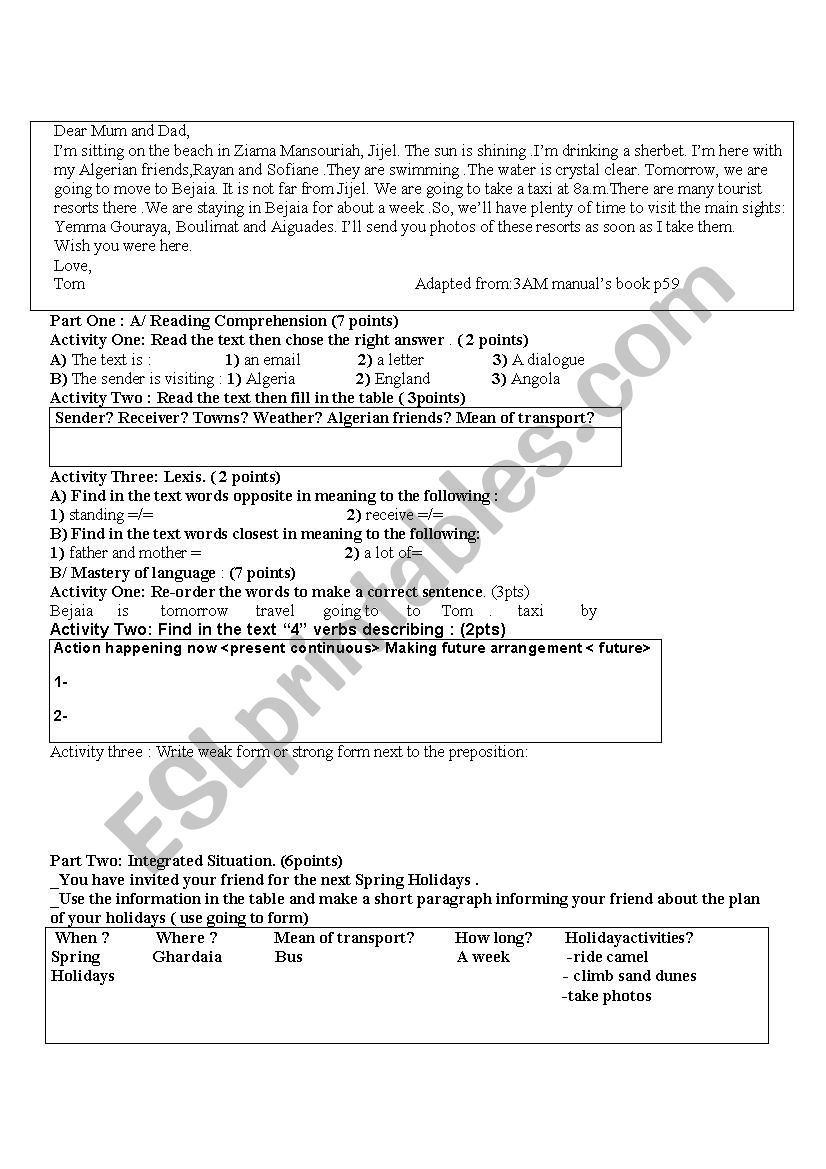 treading comprehension  worksheet