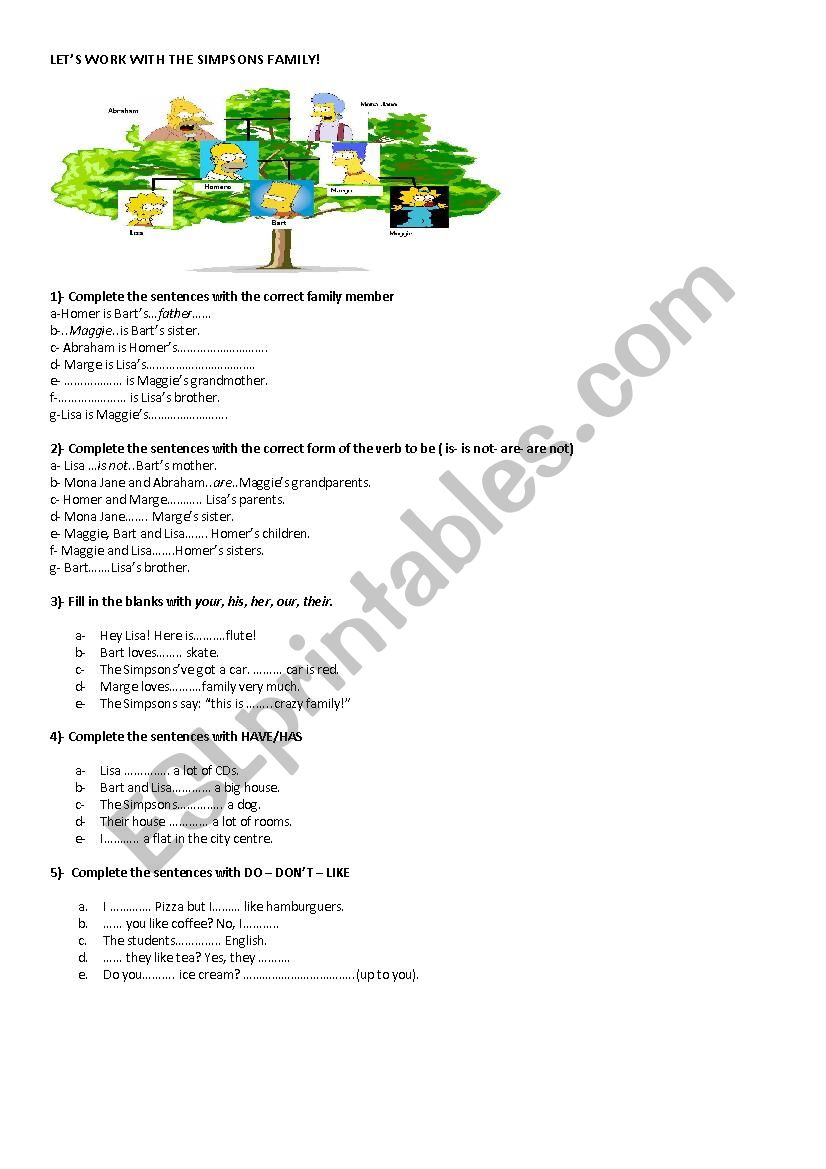 family worsheet worksheet