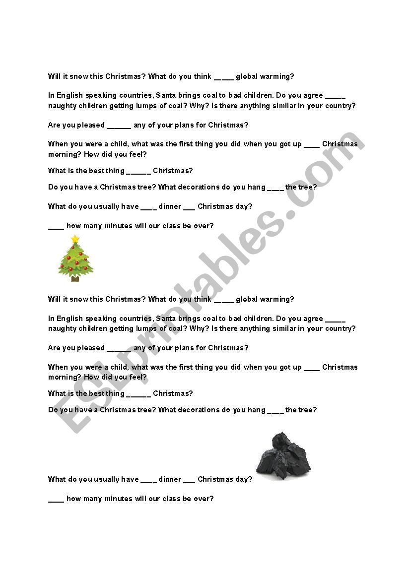 Christmas Prepositions worksheet
