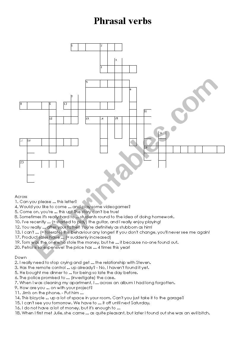 Phrasal verbs - Crossword worksheet