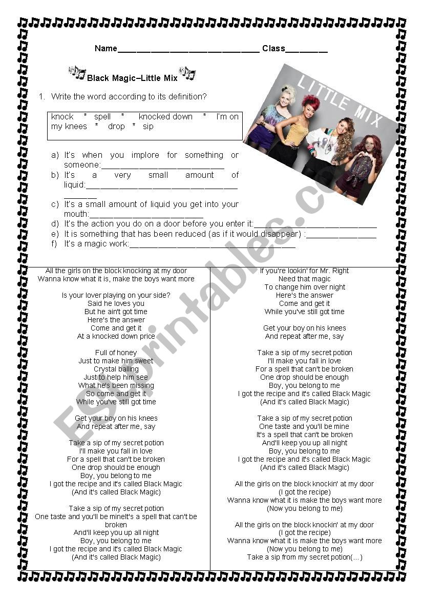 Black Magic by Little Mix worksheet