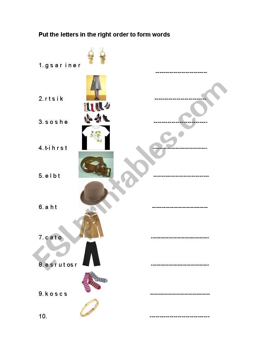 clothes and accessories worksheet