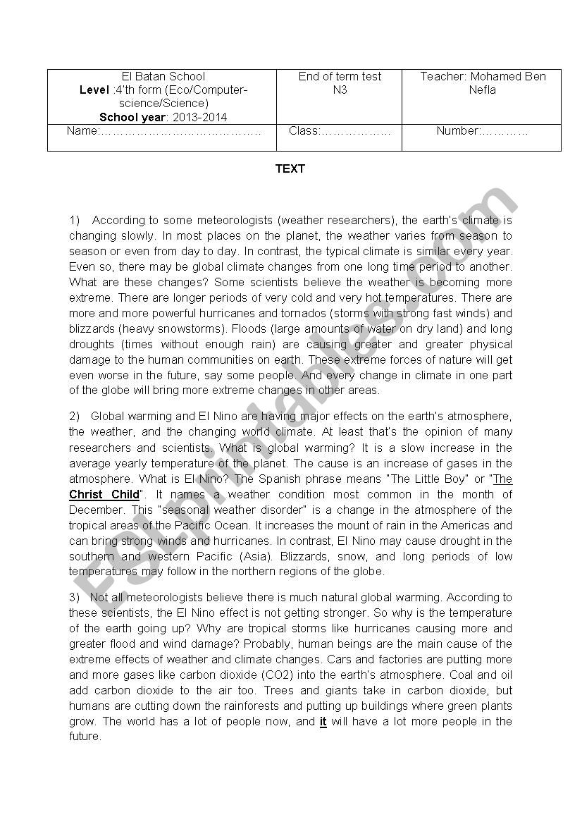 bac mock exam worksheet