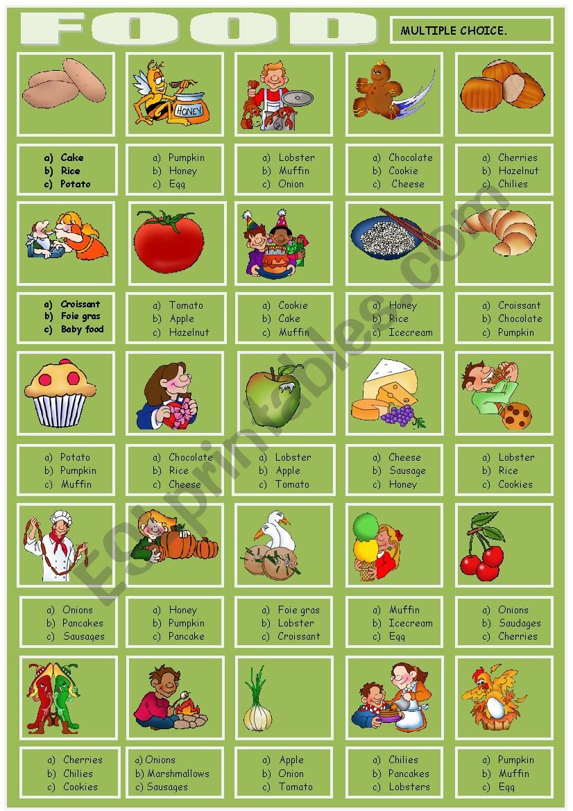 FOOD multiple choice worksheet