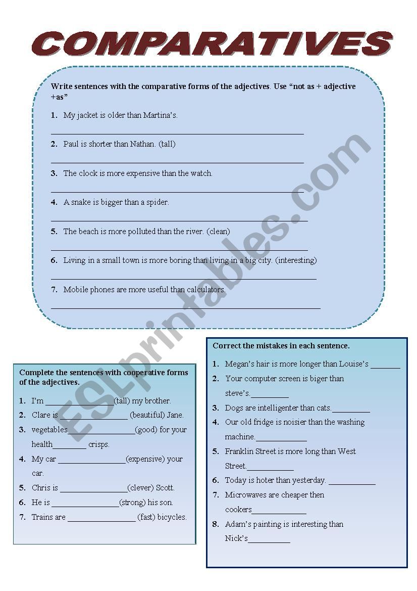 comparatives worksheet