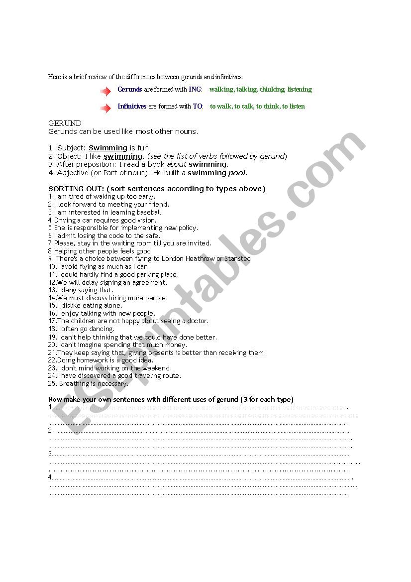 Gerunds  worksheet