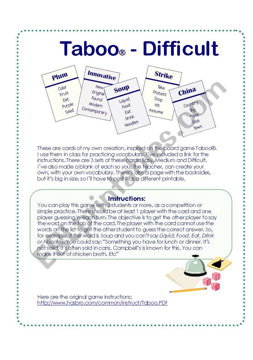 Taboo Conversations Worksheets Pdf