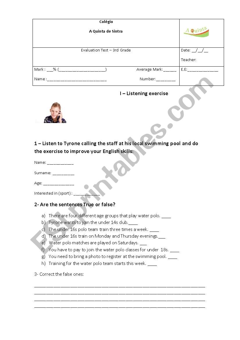 Evaluation Test worksheet