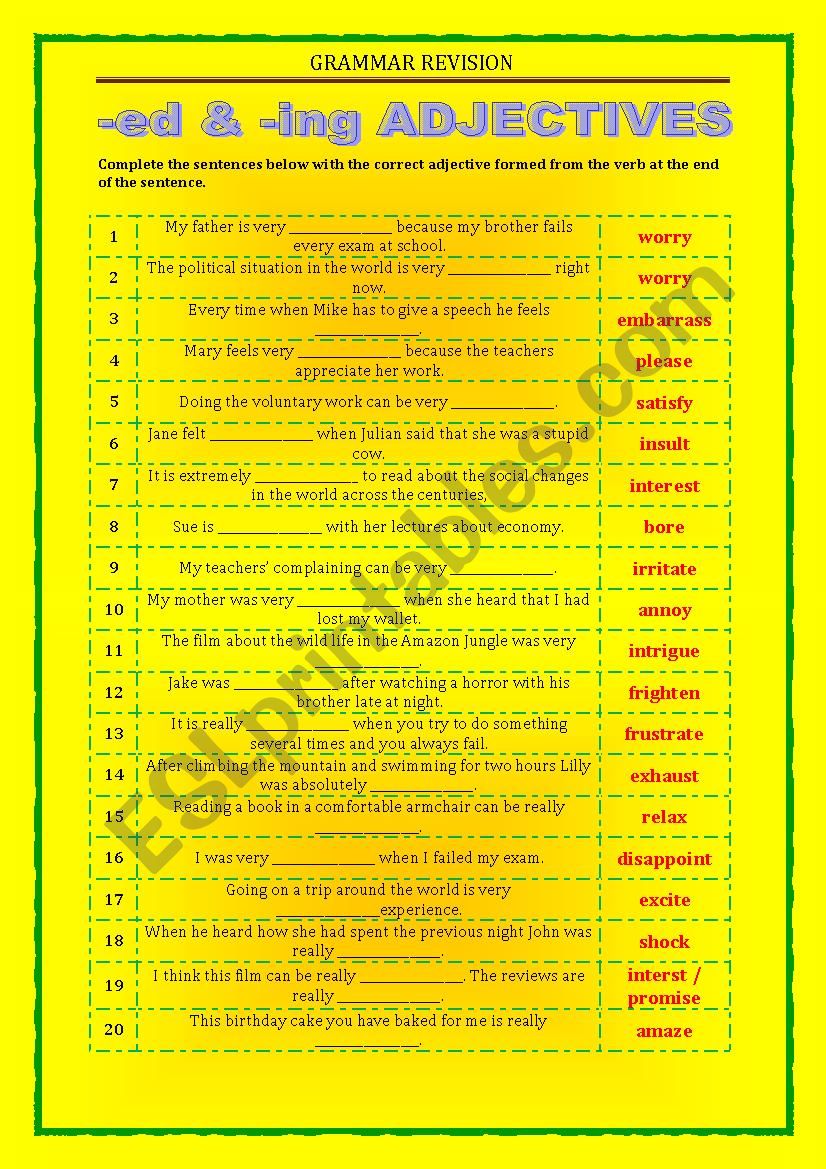 GRAMMAR REVISION - ED and ING ADJECTIVES revision