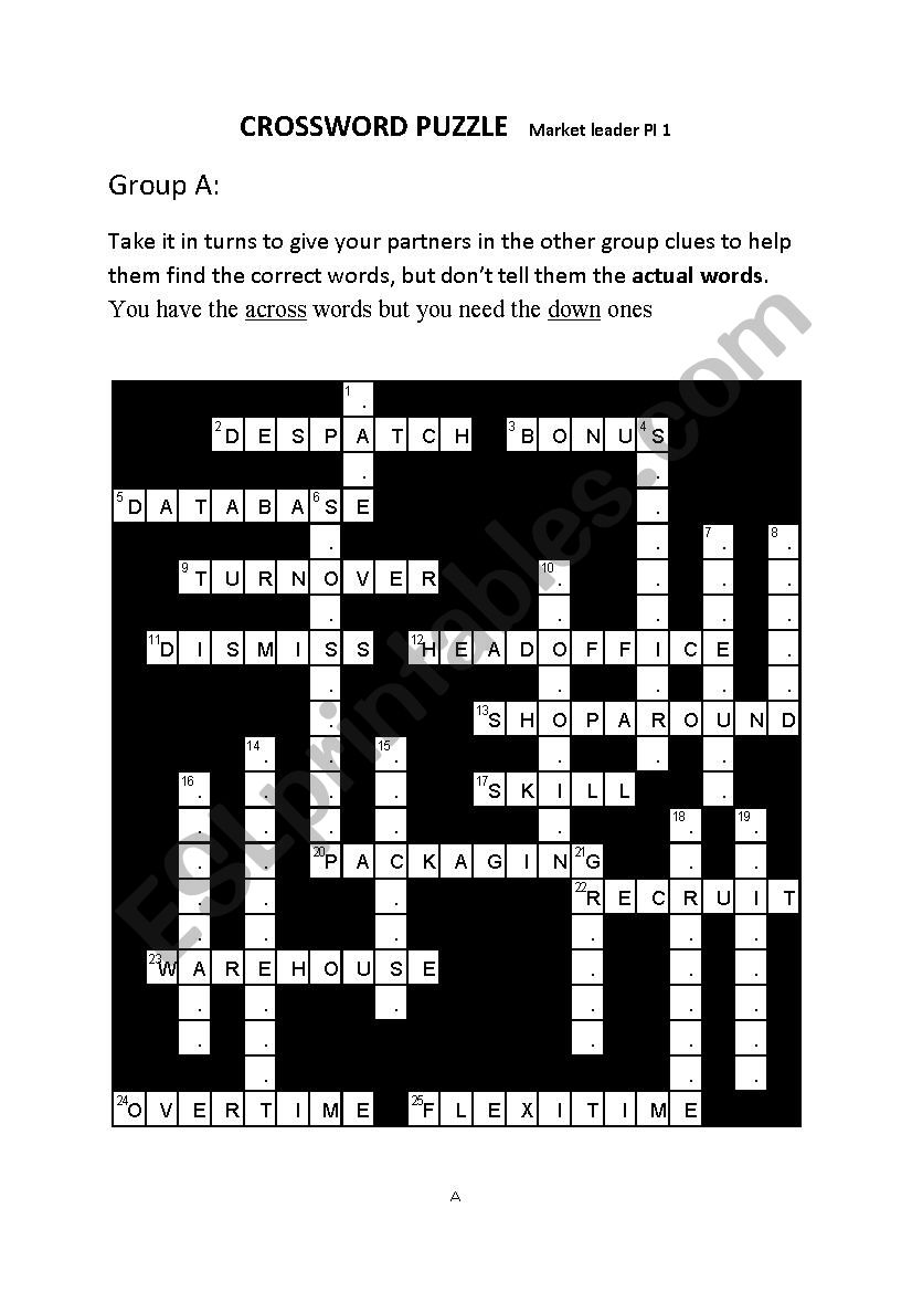 Crossword puzzle worksheet