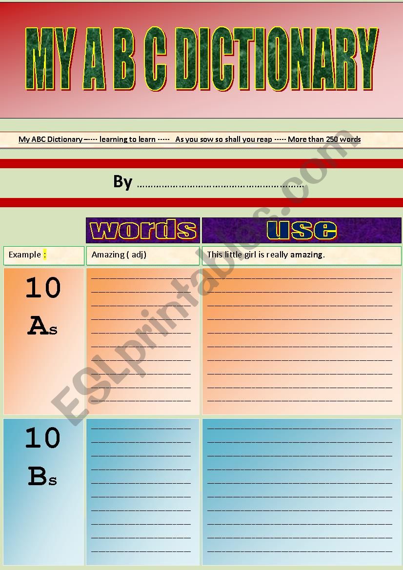 250-word-dictionary template for your students