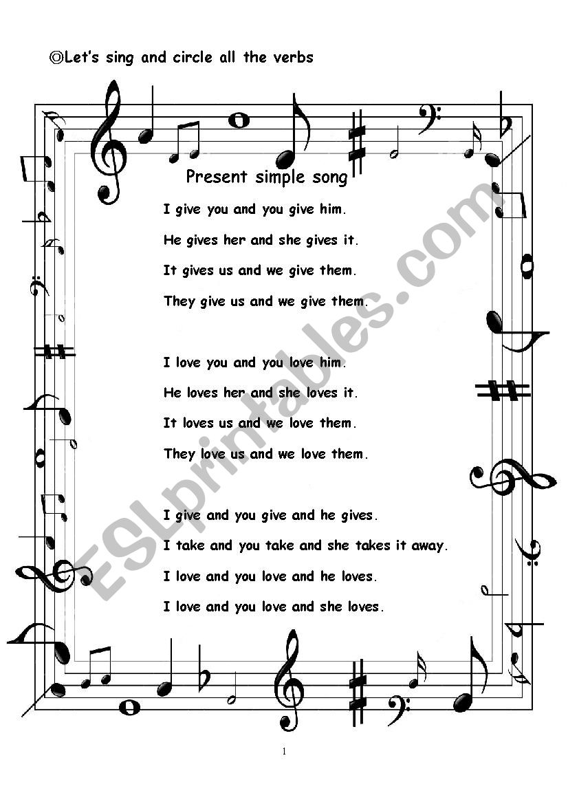 Present simple song worksheet