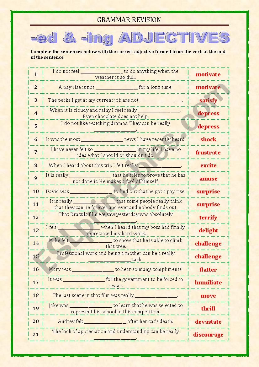 GRAMMAR REVISION - ED and ING ADJECTIVES revision 2