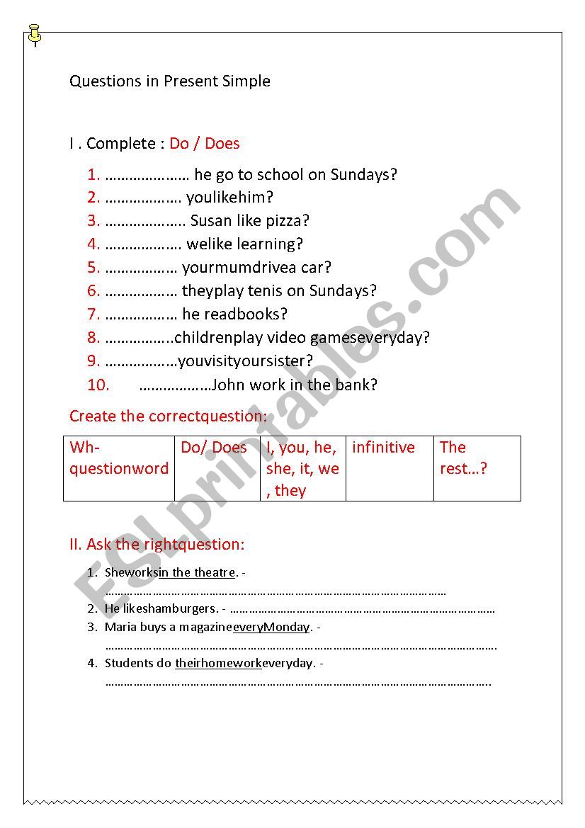 Questions in Present Simple worksheet