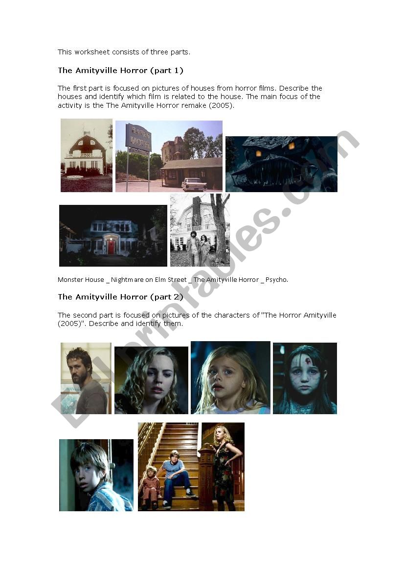 The amitiville Horror worksheet