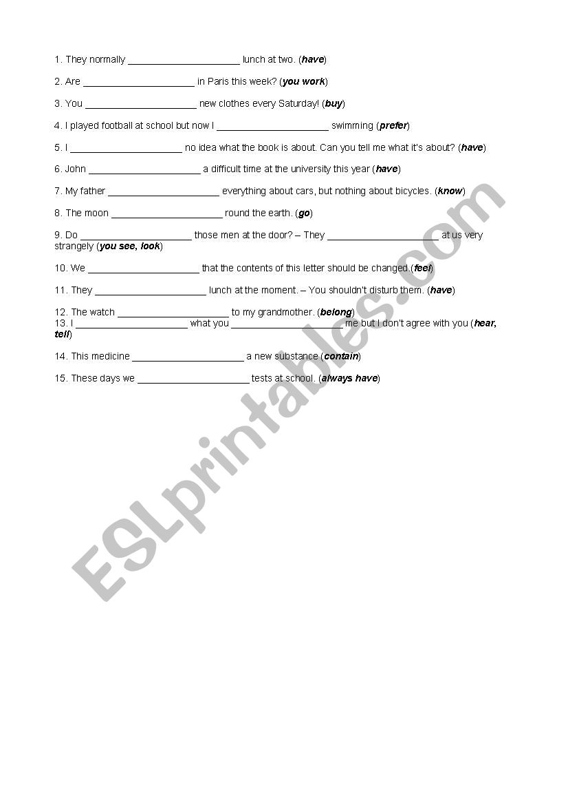 B2 verbs exercise worksheet