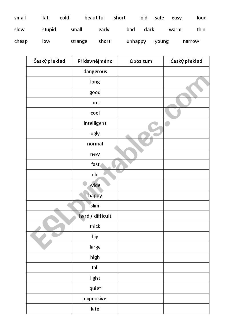 Adjectives - opposite worksheet