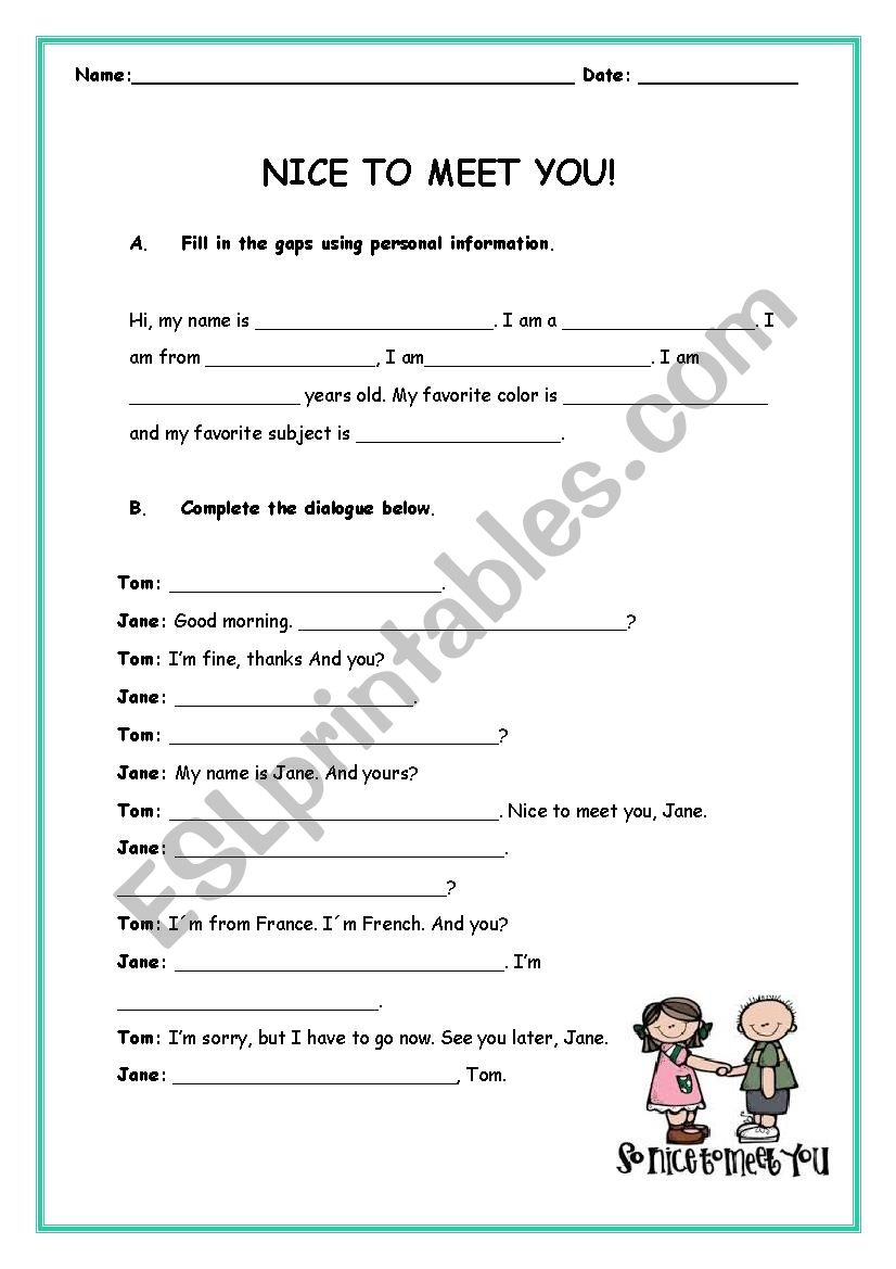 Nice to meet you! worksheet